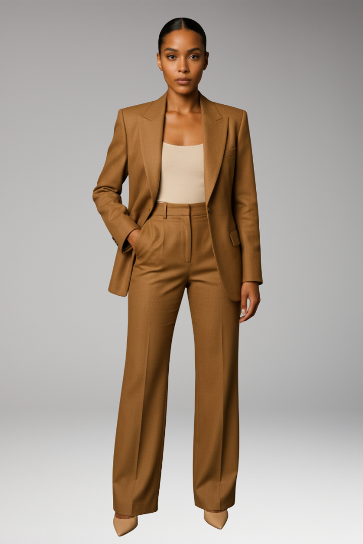 Women's Suit Set with Slim Blazer and Wide-Leg Trousers