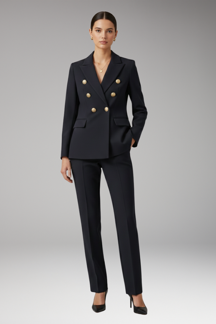 Women's Suit with Notched-Lapel Jacket and Straight Trousers