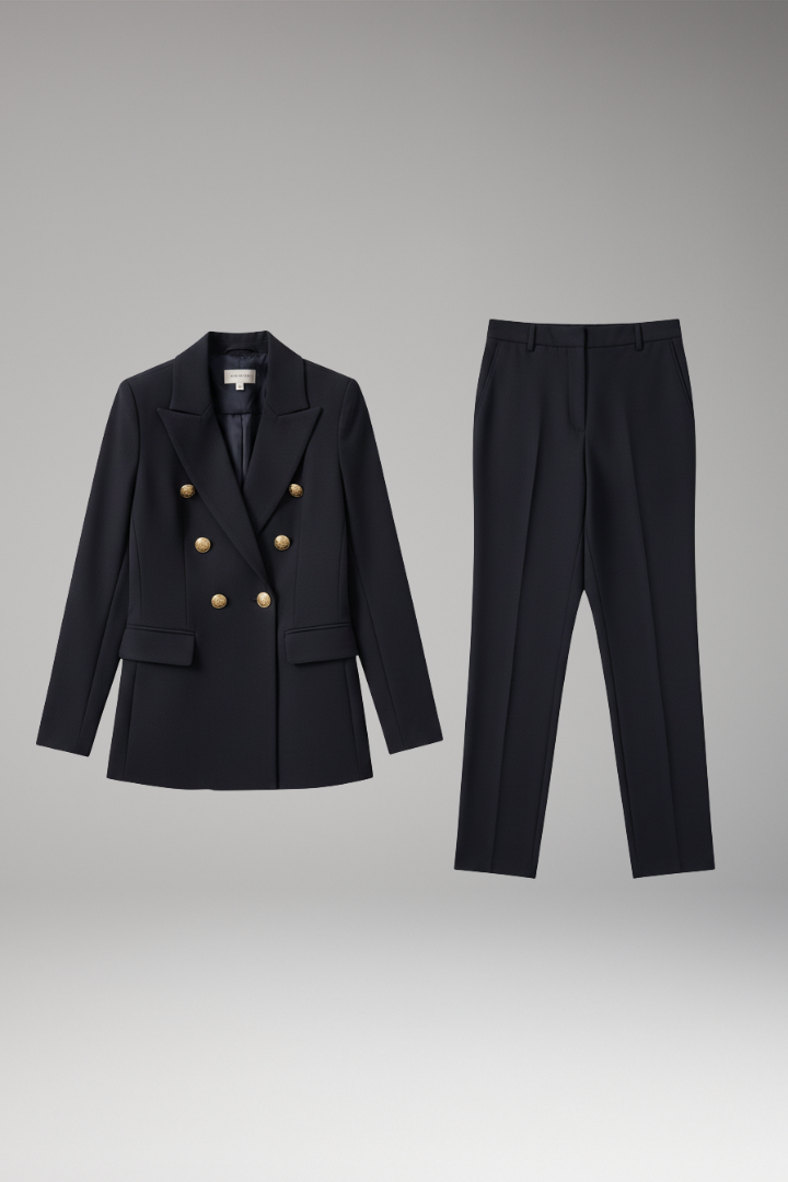 Women's Suit with Notched-Lapel Jacket and Straight Trousers