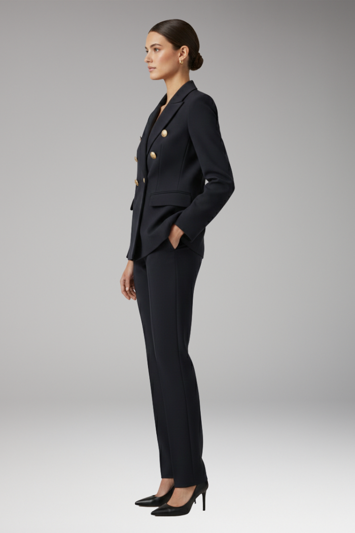 Women's Suit with Notched-Lapel Jacket and Straight Trousers
