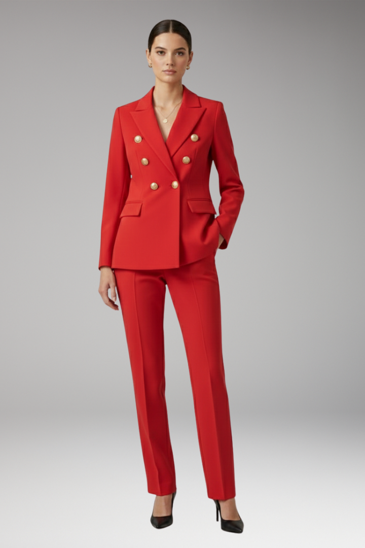 Women's Suit with Notched-Lapel Jacket and Straight Trousers