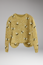 Women's Sweater with Bee Motifs and Long Sleeves