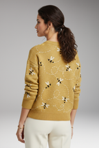 Women's Sweater with Bee Motifs and Long Sleeves