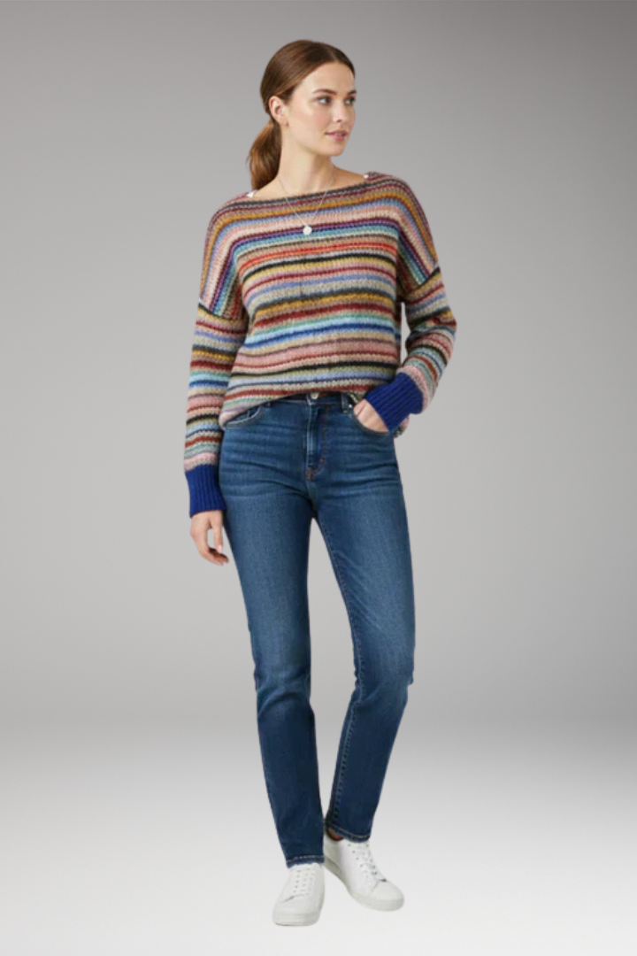 Women's Sweater with Boat Neck and Stripes