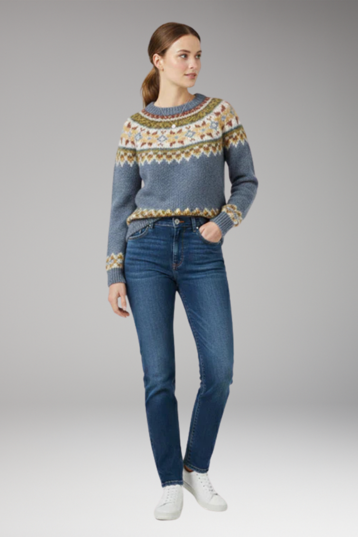 Women's Sweater with Boat Neck and Stripes