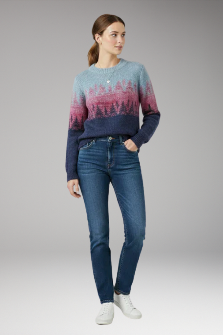 Women's Sweater with Boat Neck and Stripes