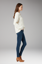Women's Sweater with Crew Neck and Cable Surface