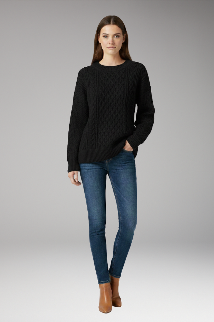 Women's Sweater with Crew Neck and Cable Surface