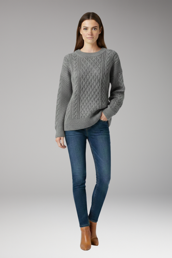 Women's Sweater with Crew Neck and Cable Surface