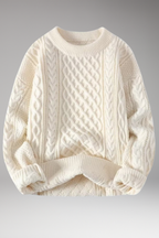 Women's Sweater with Crew Neck and Cable Surface
