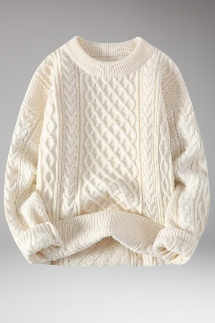 Women's Sweater with Crew Neck and Cable Surface