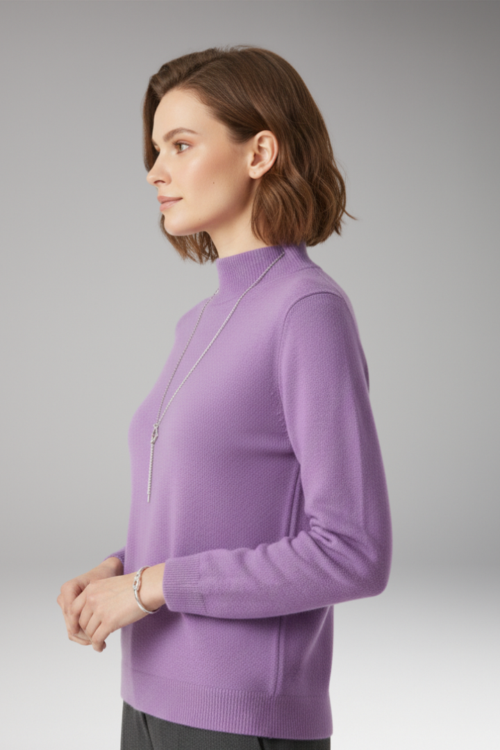 Women's Sweater with High Neck and Knitted Surface