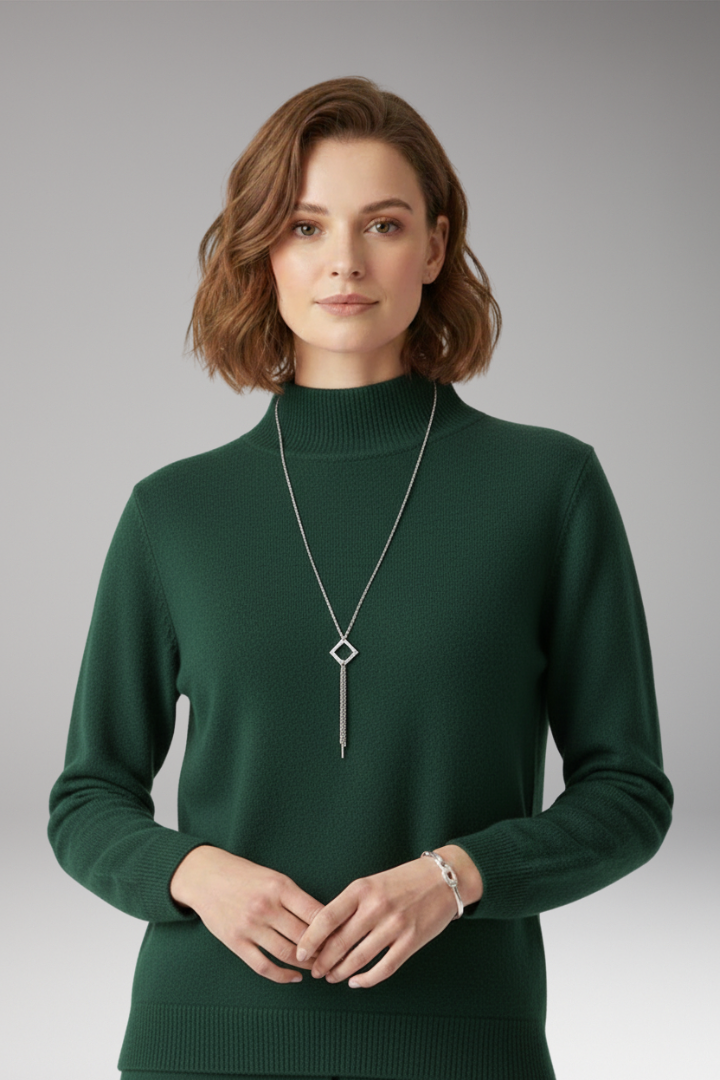 Women's Sweater with High Neck and Knitted Surface