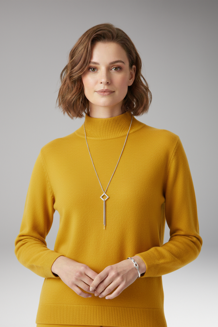 Women's Sweater with High Neck and Knitted Surface