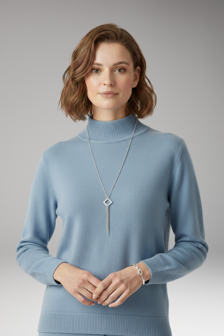 Women's Sweater with High Neck and Knitted Surface