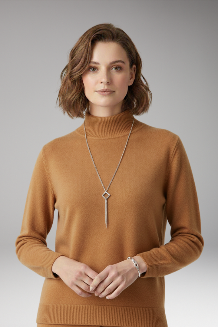 Women's Sweater with High Neck and Knitted Surface