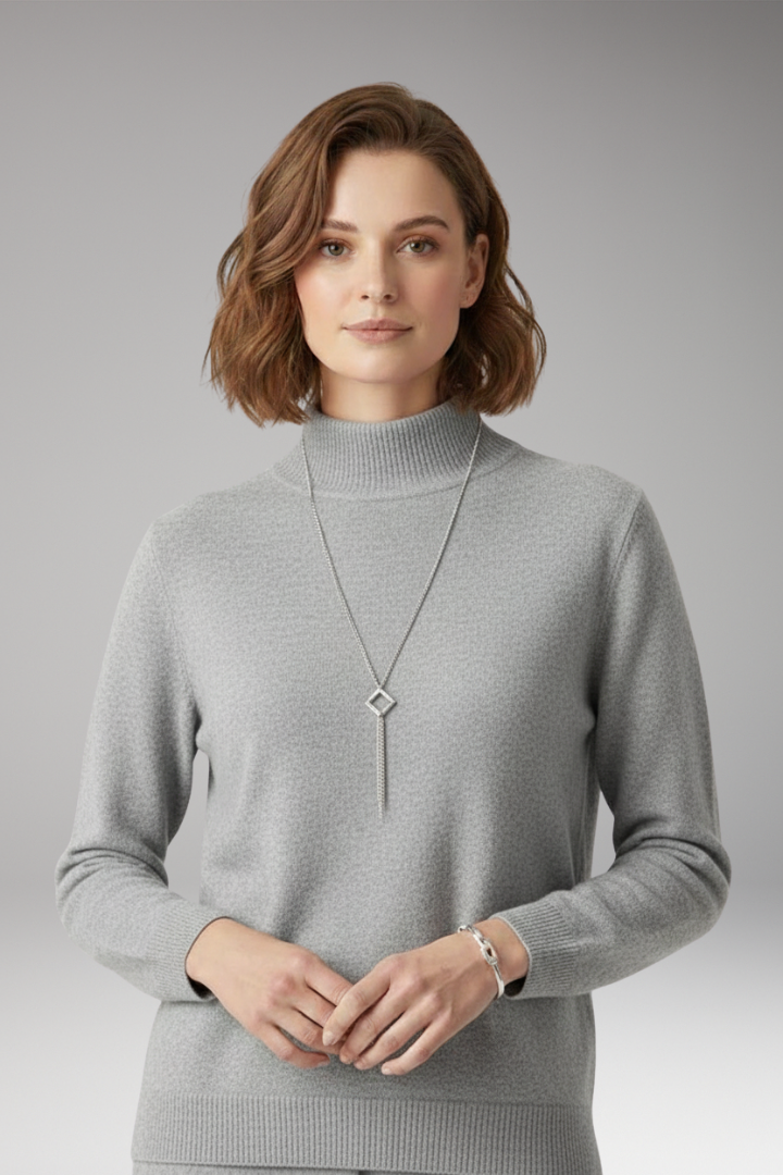 Women's Sweater with High Neck and Knitted Surface