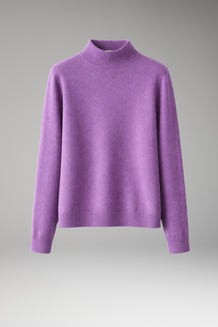 Women's Sweater with High Neck and Knitted Surface