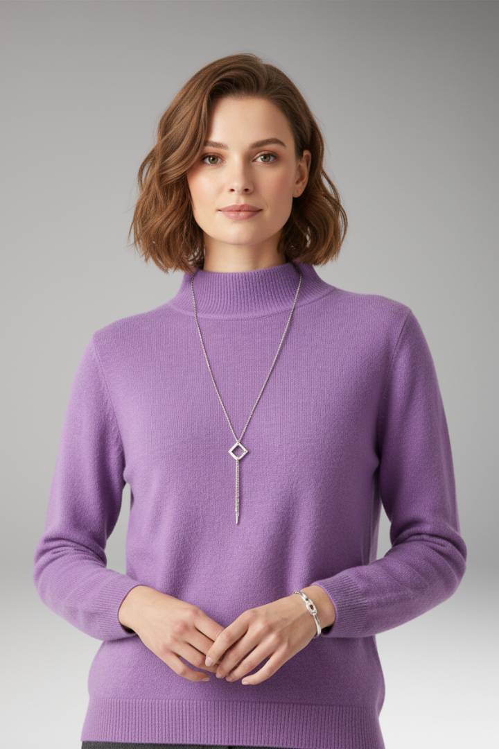 Women's Sweater with High Neck and Knitted Surface