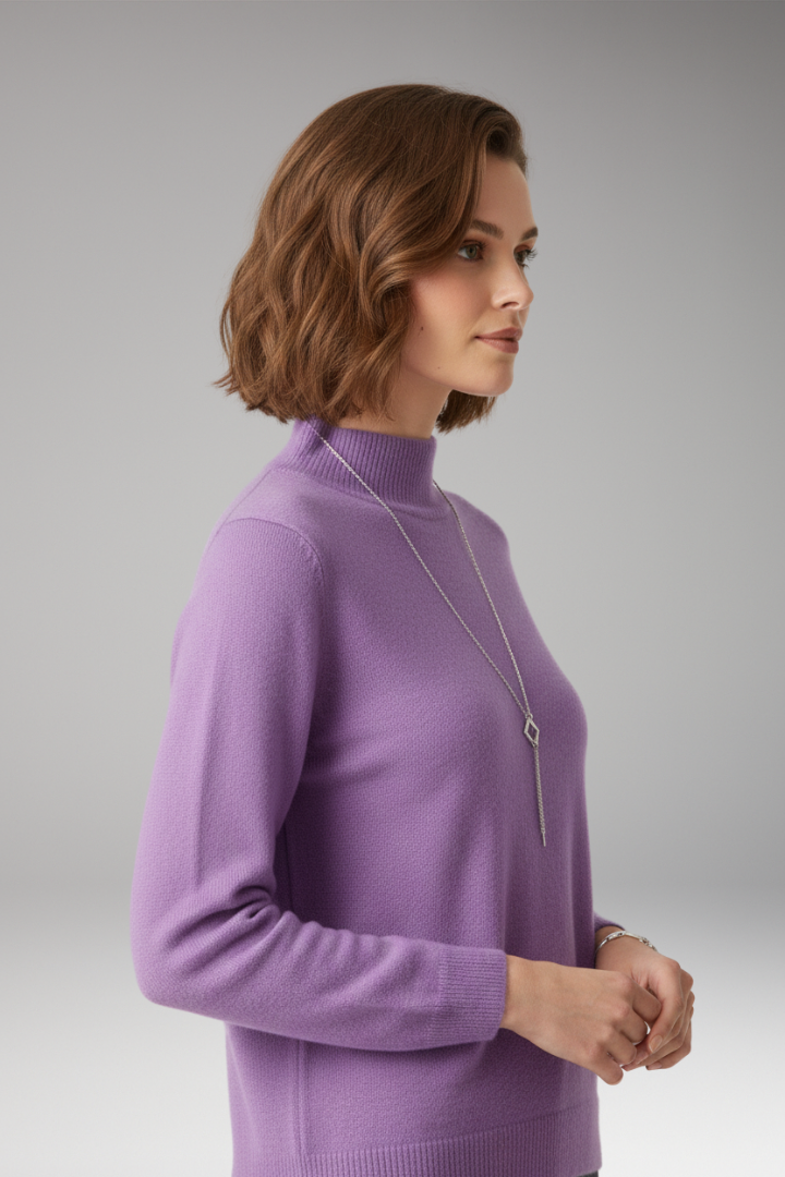 Women's Sweater with High Neck and Knitted Surface