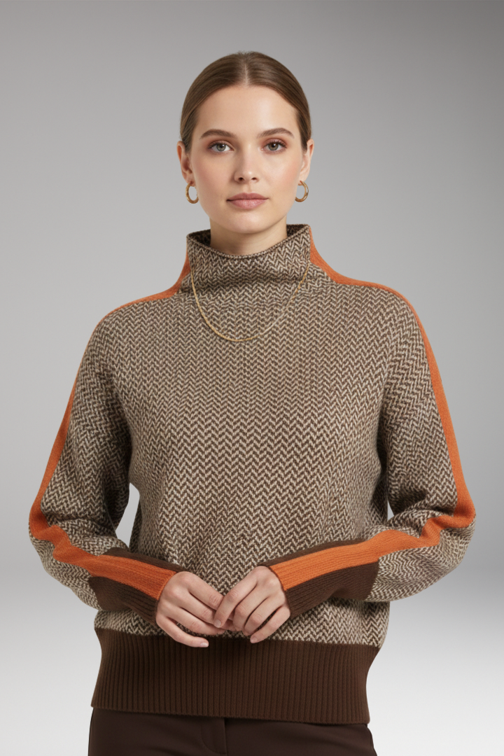 Women's Sweater with High Neck and Long Sleeves