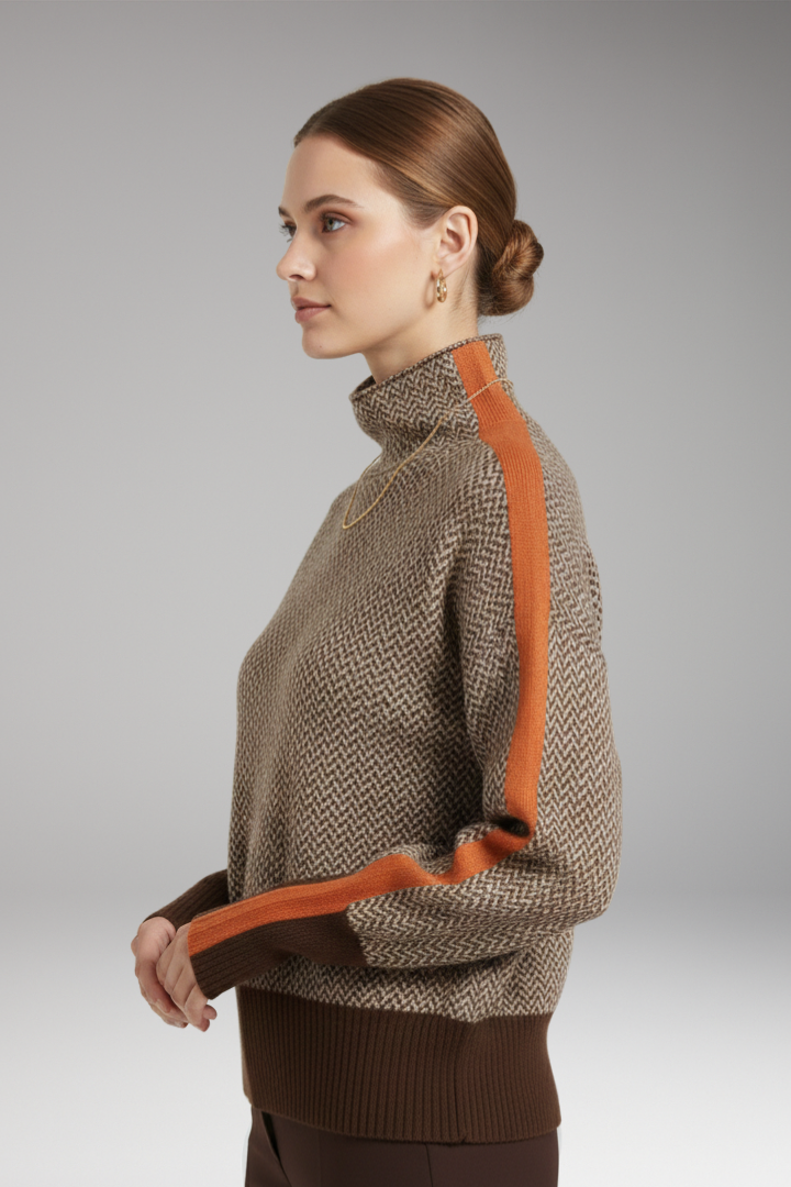 Women's Sweater with High Neck and Long Sleeves