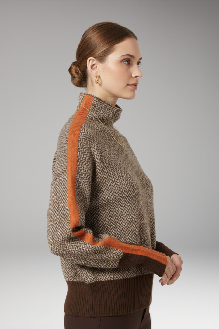 Women's Sweater with High Neck and Long Sleeves