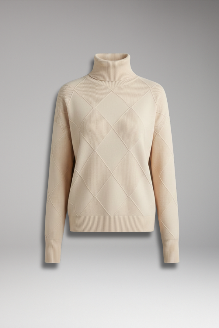 Women's Sweater with High Neck and Textured Surface