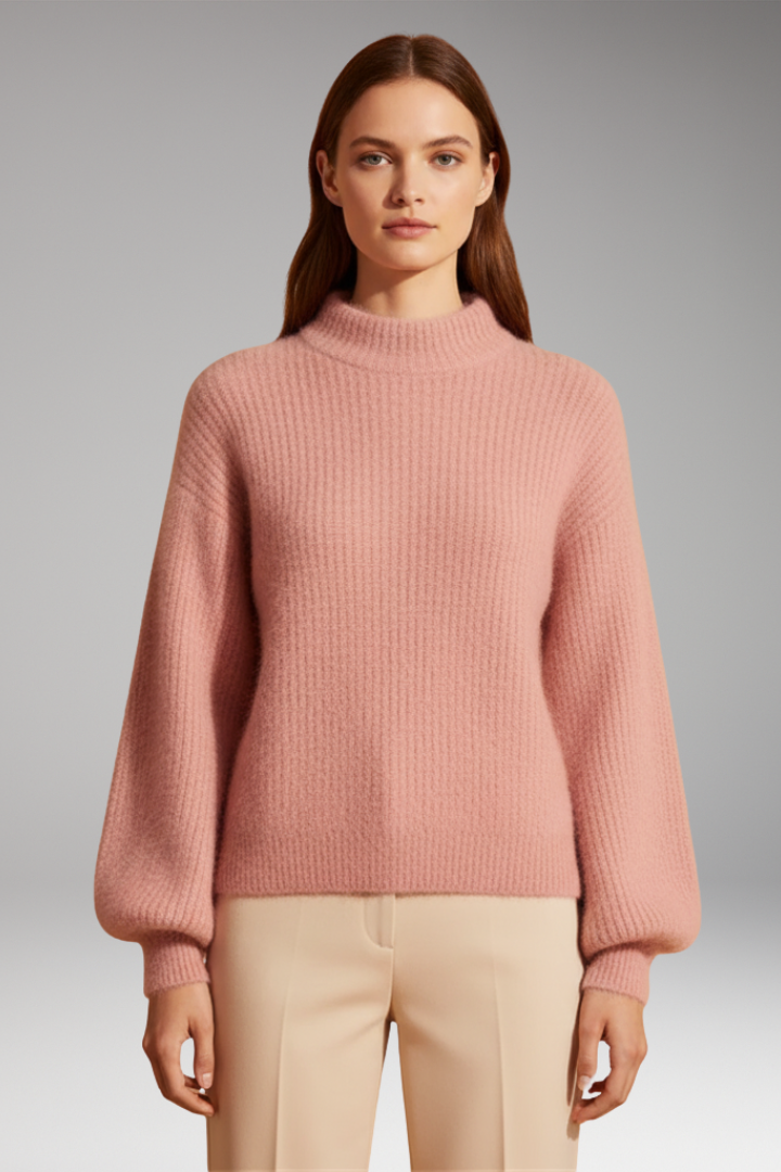 Women's Sweater with High Neck and Textured Surface