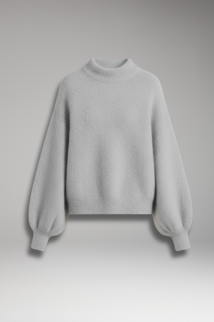 Women's Sweater with High Neck and Textured Surface
