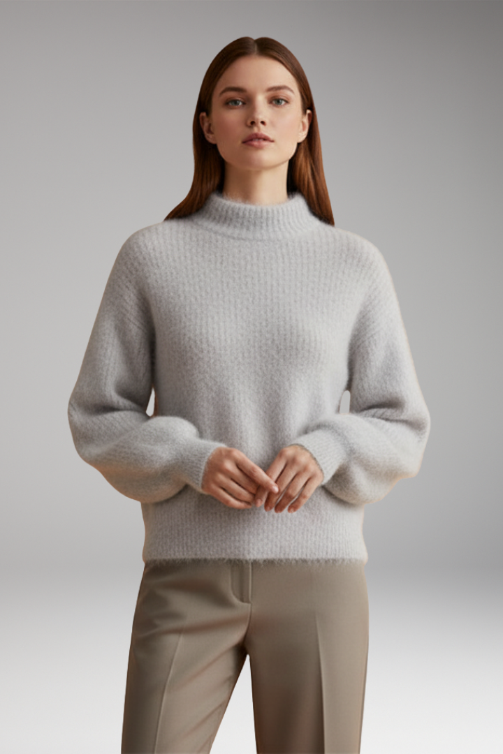 Women's Sweater with High Neck and Textured Surface