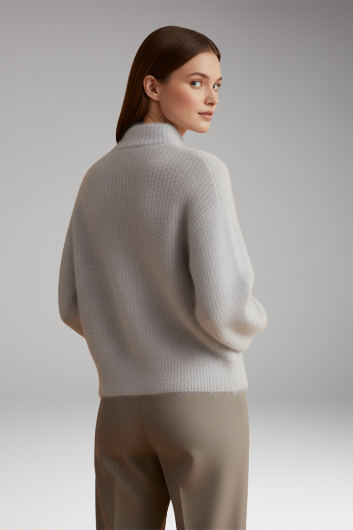 Women's Sweater with High Neck and Textured Surface