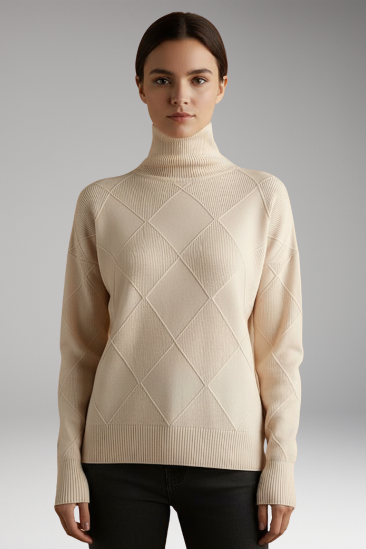 Women's Sweater with High Neck and Textured Surface