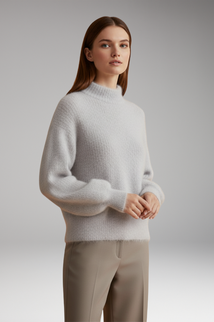 Women's Sweater with High Neck and Textured Surface
