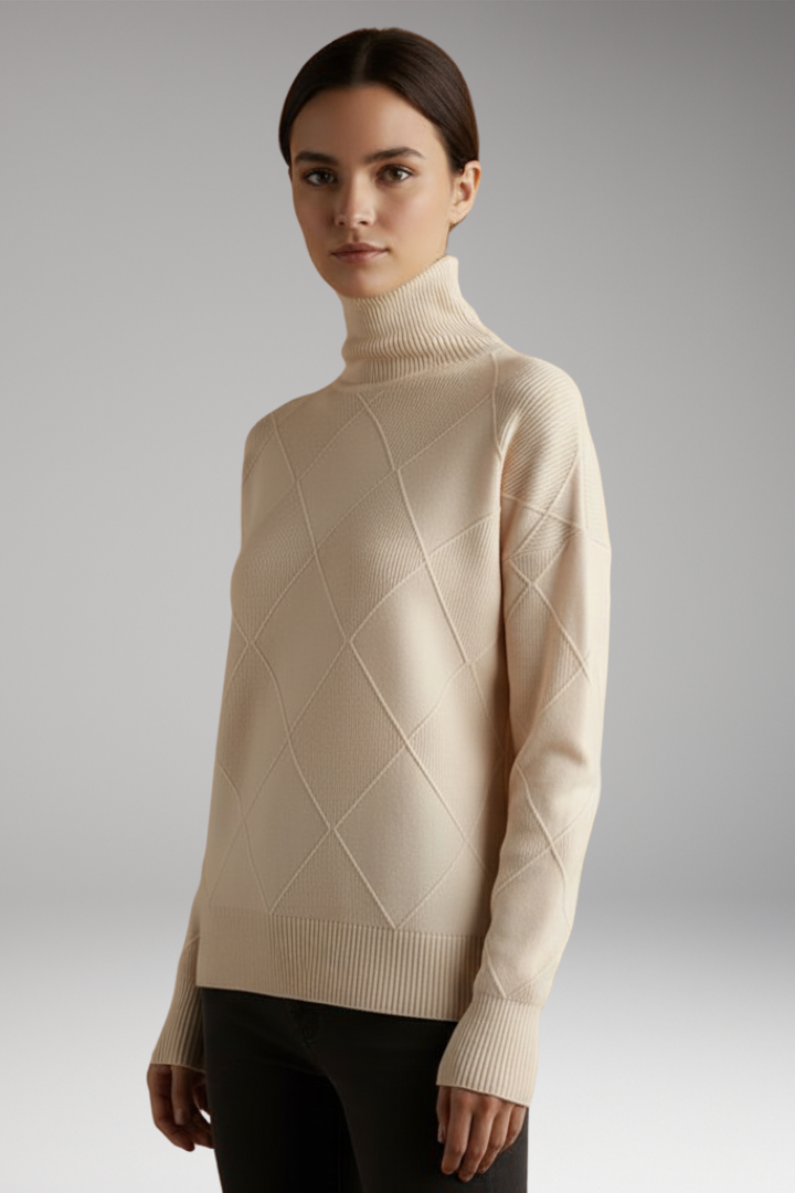 Women's Sweater with High Neck and Textured Surface