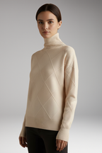 Women's Sweater with High Neck and Textured Surface