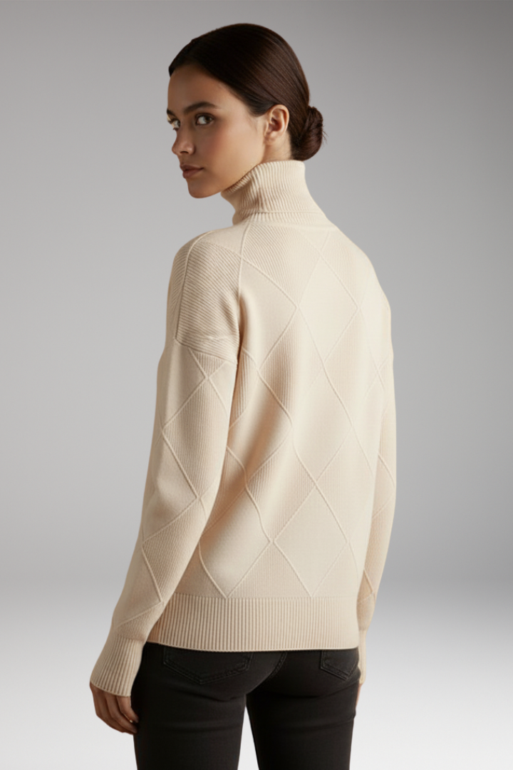 Women's Sweater with High Neck and Textured Surface