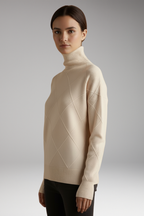 Women's Sweater with High Neck and Textured Surface