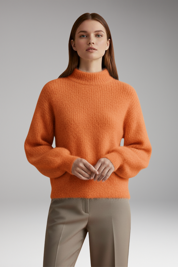 Women's Sweater with High Neck and Textured Surface