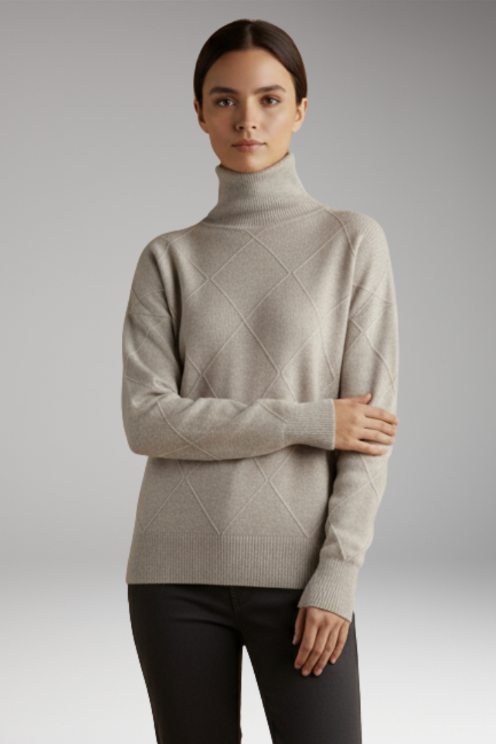 Women's Sweater with High Neck and Textured Surface