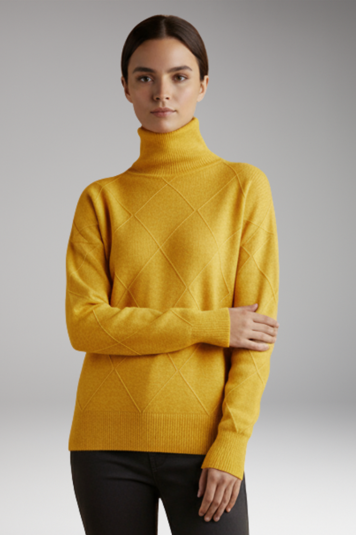 Women's Sweater with High Neck and Textured Surface