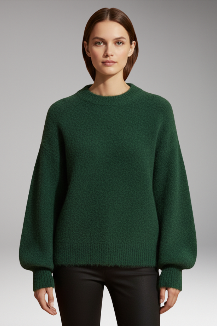 Women's Sweater with High Neck and Textured Surface