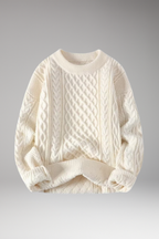 Women's Sweater with Round Neck and Cable Knit Texture