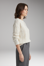 Women's Sweater with Round Neck and Cable Knit Texture