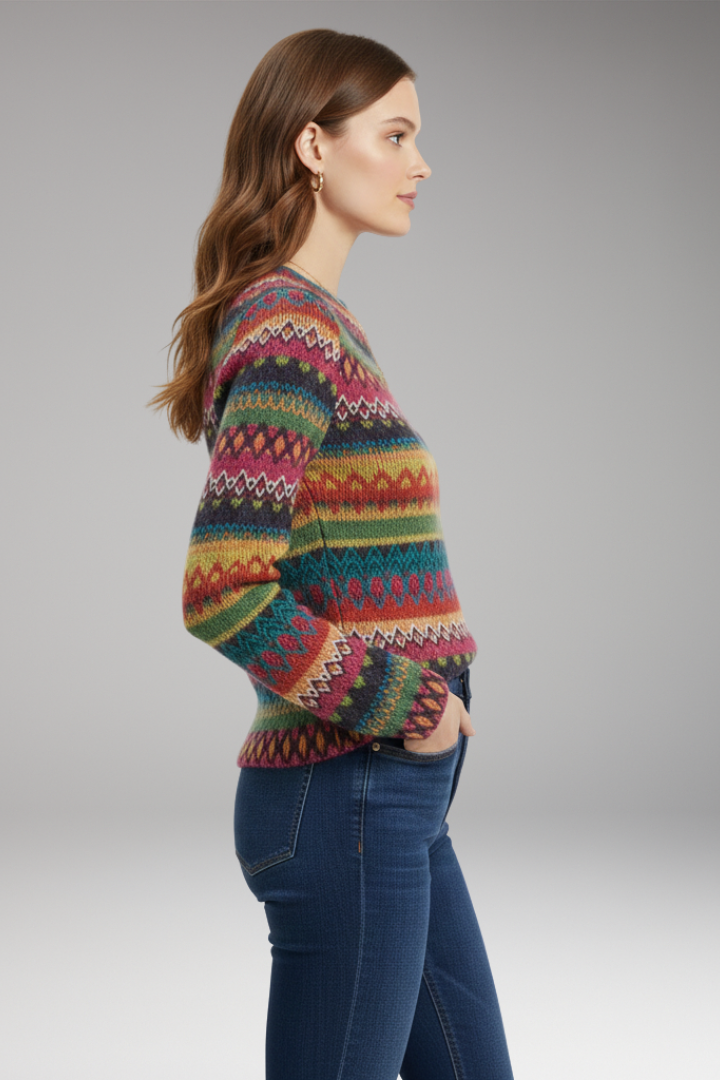 Women's Sweater with Round Neck and Knit Pattern