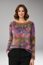 Women's Sweater with Round Neck and Patterned Surface