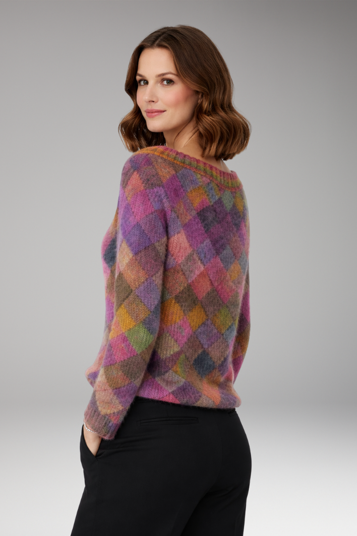 Women's Sweater with Round Neck and Patterned Surface