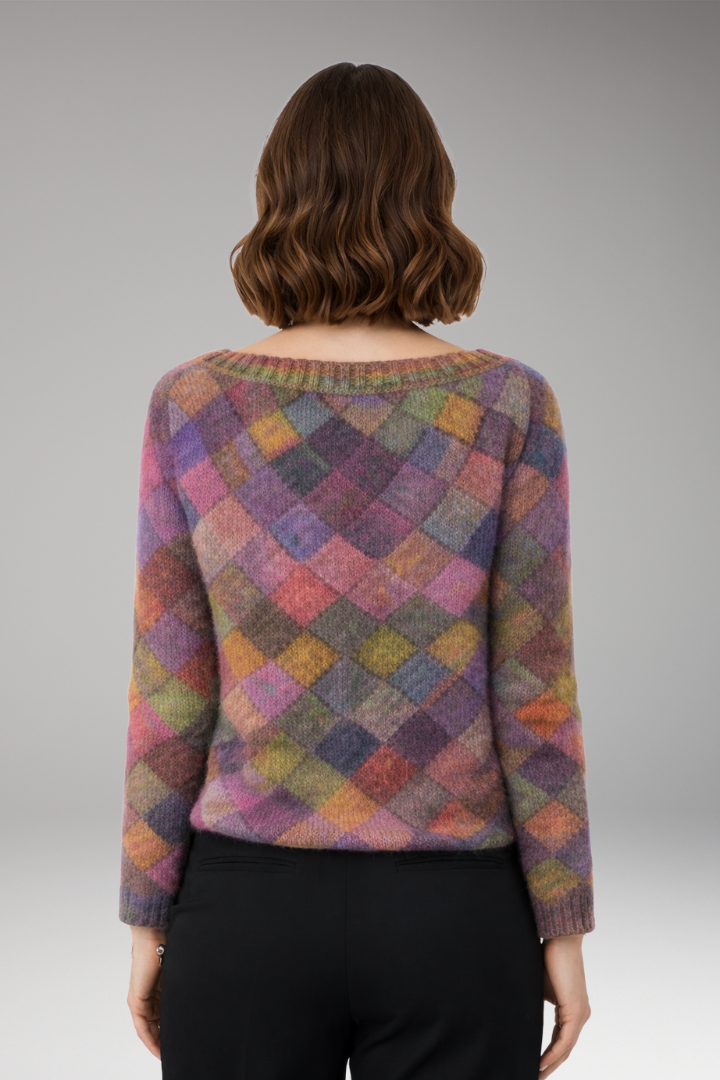 Women's Sweater with Round Neck and Patterned Surface