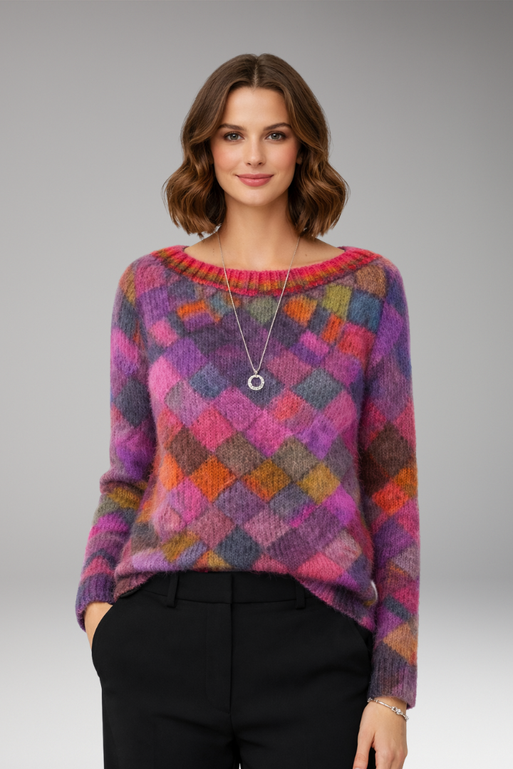Women's Sweater with Round Neck and Patterned Surface