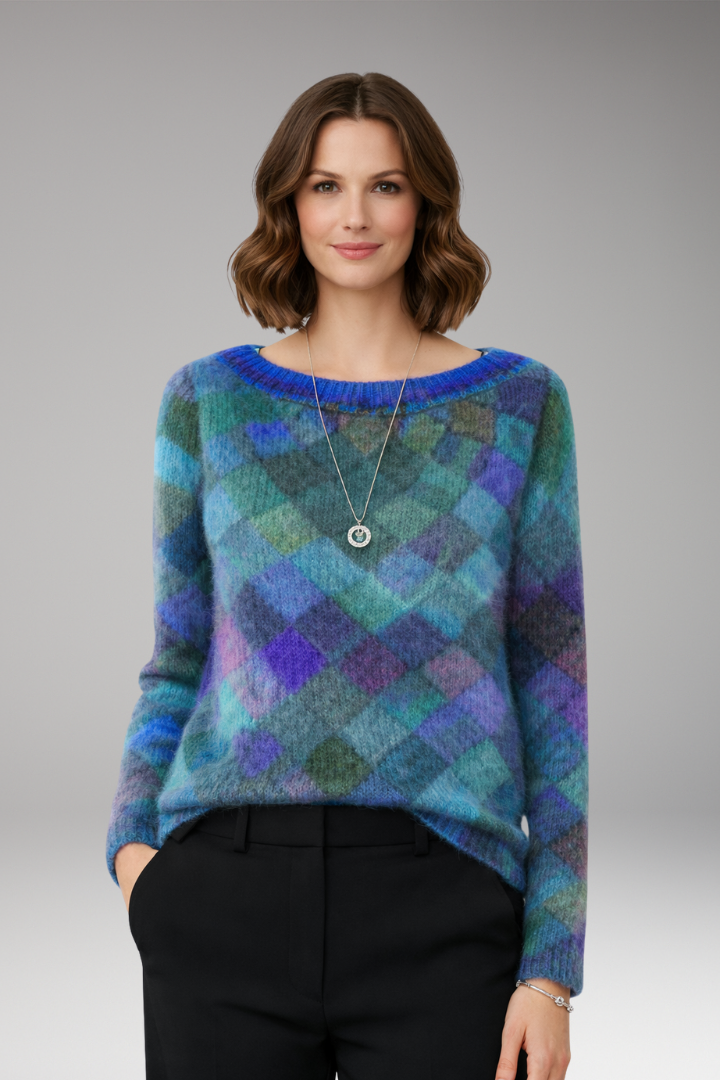 Women's Sweater with Round Neck and Patterned Surface